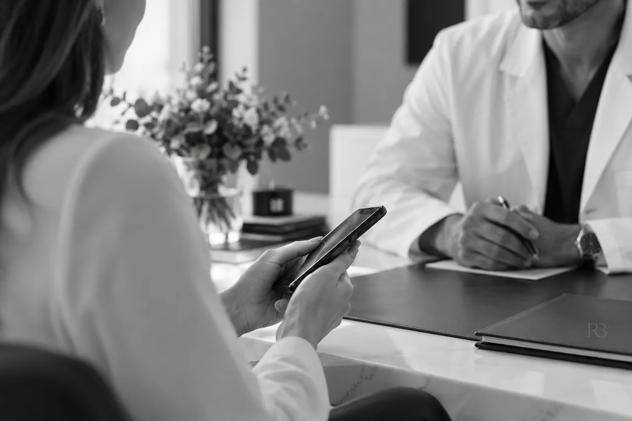 Un échange entre un médecin et une personne tenant son téléphone.